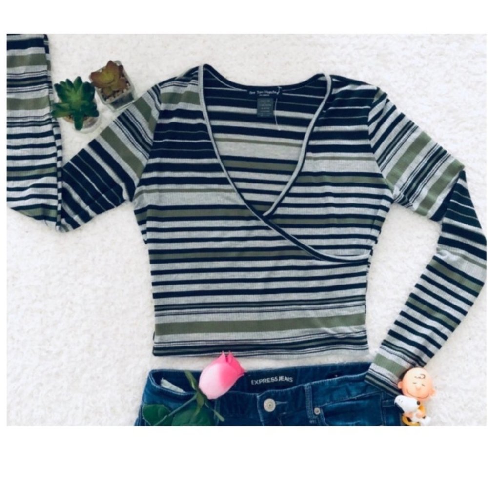 See You Monday Long Sleeve Striped Crop Top